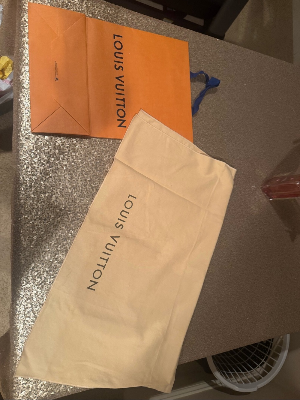New Louis Vuitton Beige Dust Bag with Orange Gift Bag